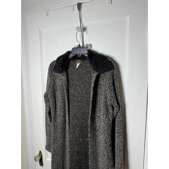 Vintage Y2K Eye Candy Gray Boho Faux Fur Duster Cardigan Whimsygoth Fairy L - Picture 3 of 8